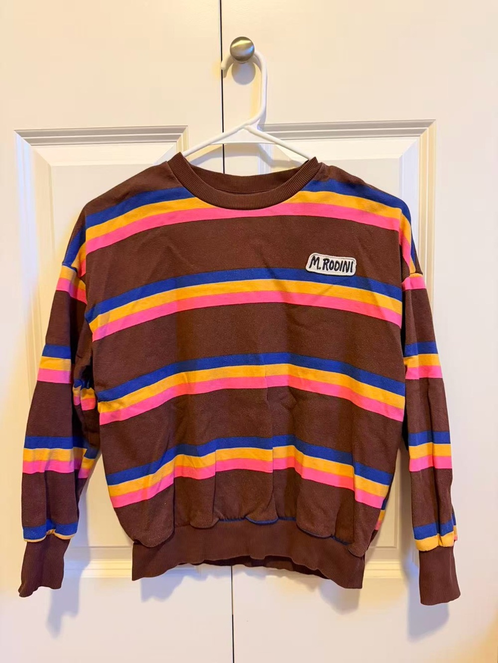 Mini Rodini Brown Sweatshirt with Pink, Yellow & Blue Stripes size 140/145